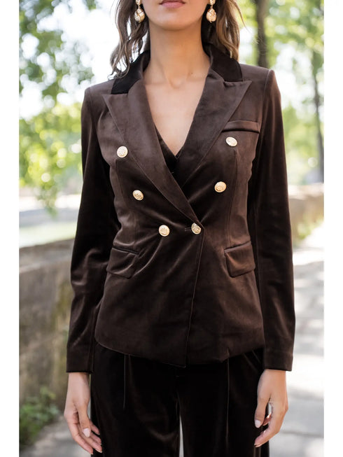 VELVET BLAZER WITH GOLD BUTTONS