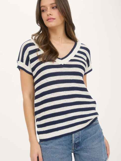 STRIPE CROCHET SWEATER TOP