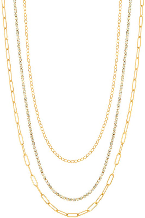 LAYERED NECKLACE WITH RHINESTONE ACCENT