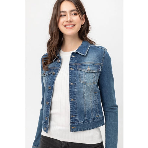 DISTRESSED STRETCHY DENIM JACKET