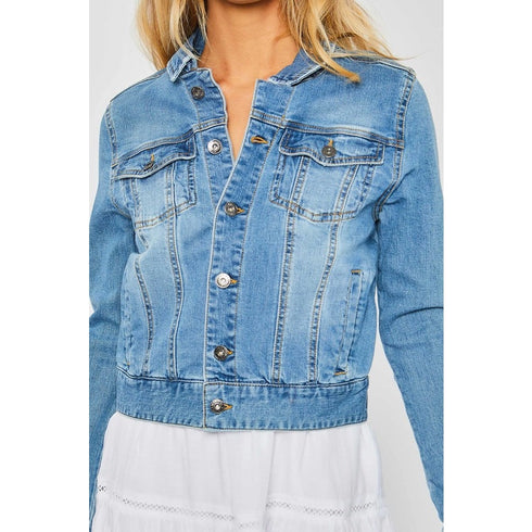DISTRESSED STRETCHY DENIM JACKET