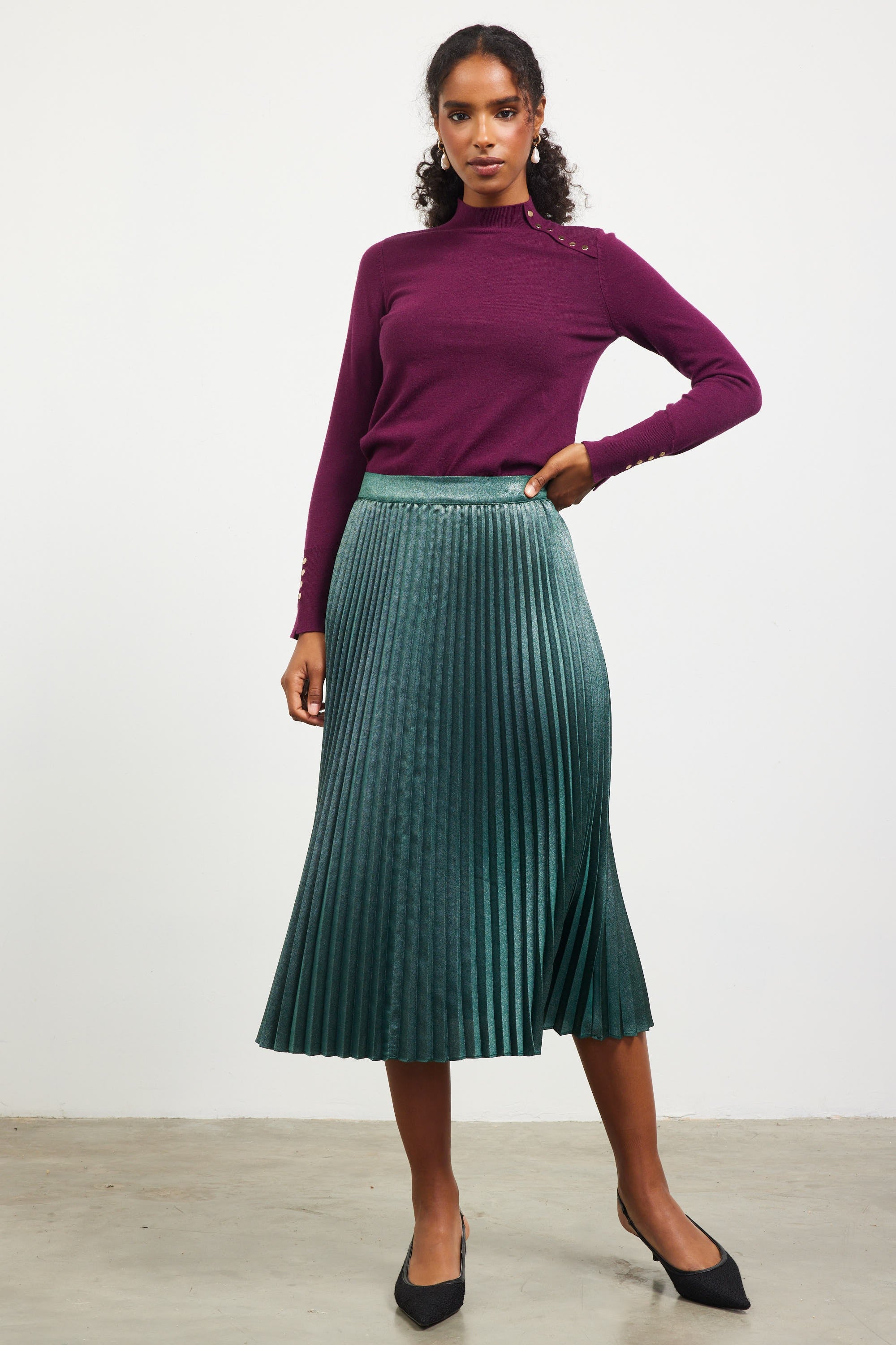 Pewter metallic pleated skirt best sale